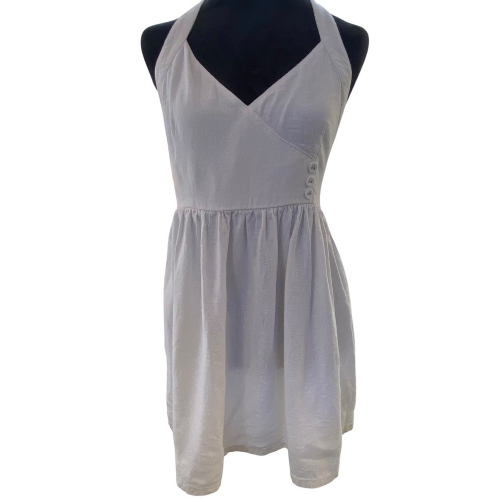 Urban Outfitters Marnie Halter Sweetheart Neckline White Linen Mini Dress SZ M - Picture 3 of 15